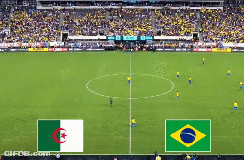 A Soccer Game Is Being Played Between Algeria And Brasil GIF