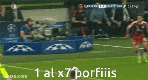 A Soccer Game Is Being Played Between Bayern And Barcelona And The Score Is 1-2 GIF