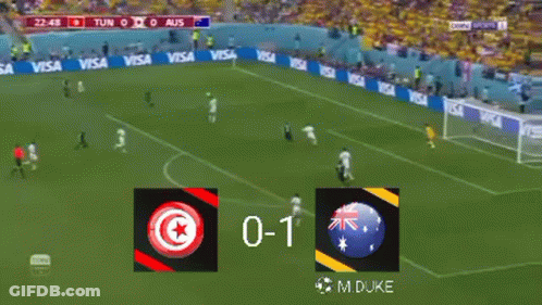 A Soccer Game Is Being Played Between Tunisia And Australia And The Score Is 0-1 GIF