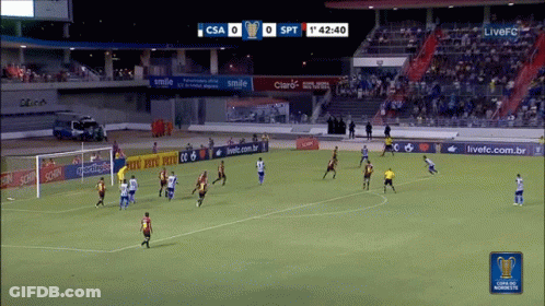 A Soccer Game Is Being Played In A Stadium And The Score Is 0-0 GIF