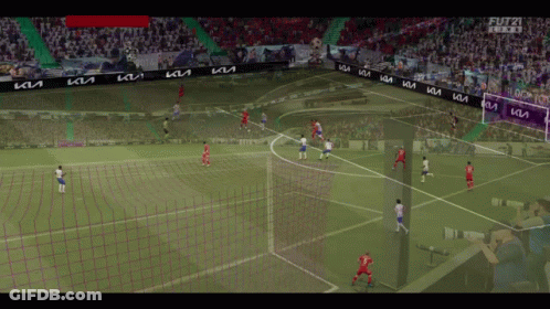 A Soccer Game Is Being Played In A Stadium With A Kia Banner On The Sidelines GIF