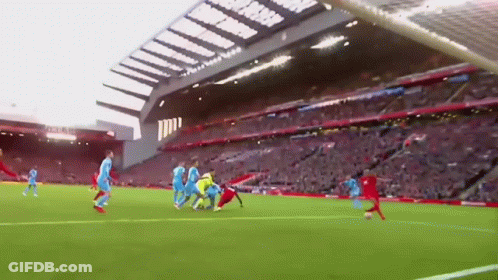 A Soccer Game Is Being Played In A Stadium With A Lot Of People Watching GIF