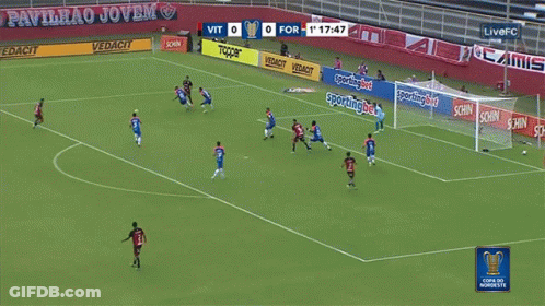 A Soccer Game Is Being Played In A Stadium With Ads For Schin GIF