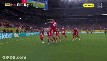 A Soccer Game Is Being Played In A Stadium With An Ad For Hisense In The Background GIF