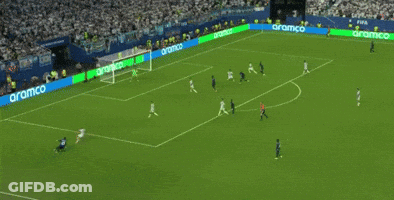 A Soccer Game Is Being Played In A Stadium With Aramco Advertisements On The Sidelines GIF