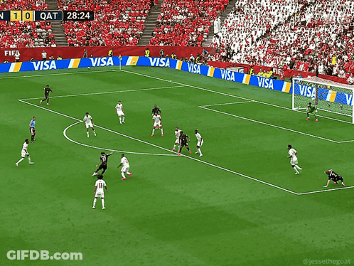 A Soccer Game Is Being Played In A Stadium With Visa Ads GIF