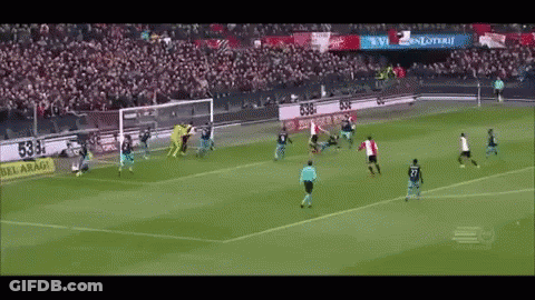 A Soccer Game Is Being Played In Front Of A Crowd With A Sign That Says 538 On It GIF