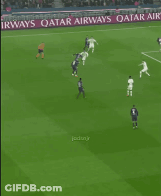 A Soccer Game Is Being Played In Front Of A Qatar Airways Advertisement GIF