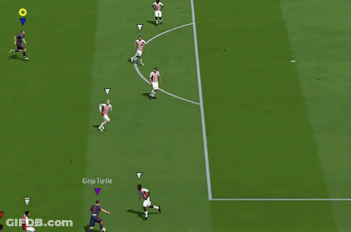 A Soccer Game Is Being Played In Front Of A Sign That Says " Cribete En " GIF