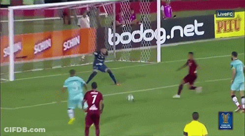 A Soccer Game Is Being Played In Front Of A Sign That Says Schin GIF