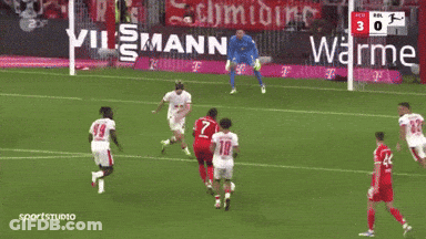 A Soccer Game Is Being Played In Front Of An Advertisement For Warme Jumpen GIF