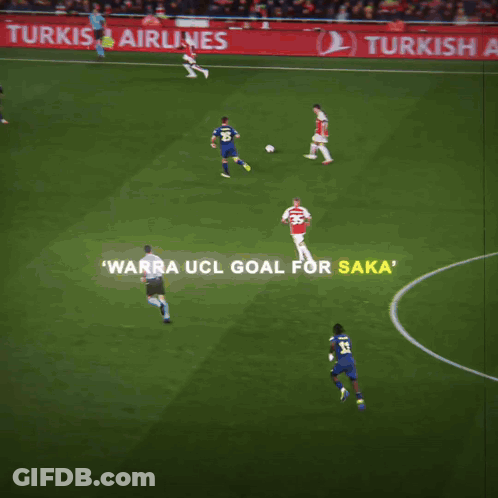 A Soccer Game Is Being Played In Front Of An Airlines Ad GIF