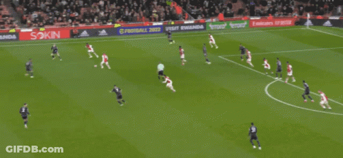 A Soccer Game Is Being Played On A Field That Has An Emirates Banner On The Side GIF