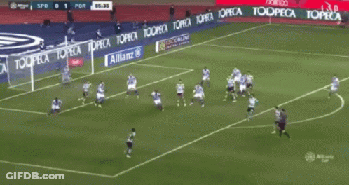 A Soccer Game Is Being Played On A Field With A Banner For Allianz In The Background GIF