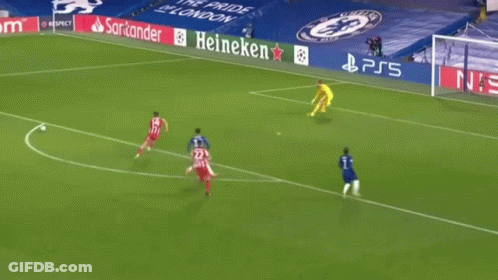 A Soccer Game Is Being Played On A Field With A Ps5 Ad In The Background GIF