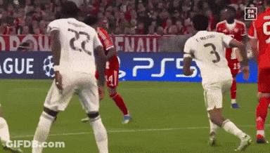 A Soccer Game Is Being Played On A Field With A Ps5 Ad In The Background GIF