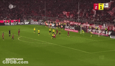 A Soccer Game Is Being Played On A Field With Ads For Best Run And Allianz GIF