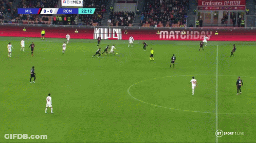 A Soccer Game Is Being Played On A Field With Advertisements For Emirates Fly Better GIF