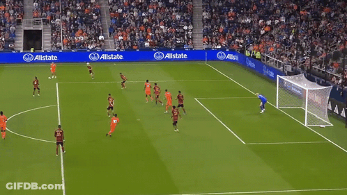 A Soccer Game Is Being Played On A Field With Allstate Banners GIF