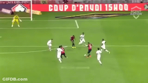 A Soccer Game Is Being Played On A Field With An Advertisement For Losc.fr In The Background GIF
