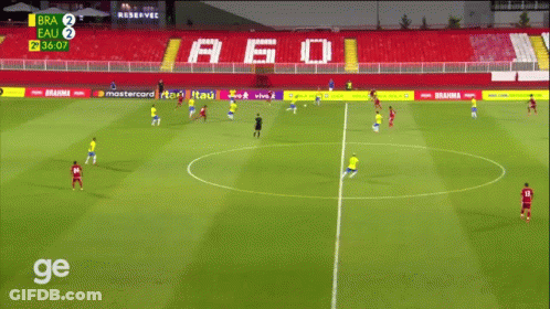 A Soccer Game Is Being Played On A Field With Bra And Eau Teams GIF