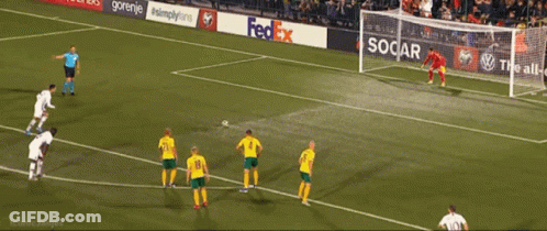 A Soccer Game Is Being Played On A Field With Fedex And Socar Ads GIF