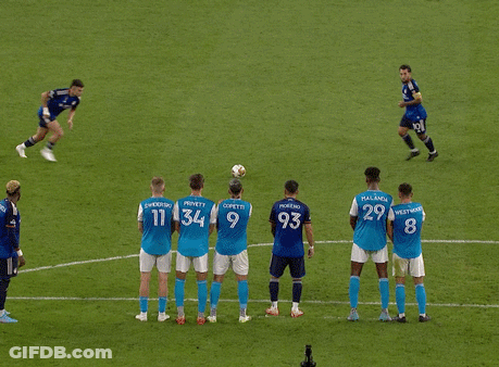 A Soccer Game Is Being Played On A Field With Players Wearing Blue Jerseys With The Number 10 On Them GIF