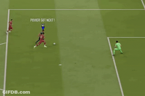A Soccer Game Is Being Played On A Field With The Words `` What A Save '' Written On The Screen . GIF
