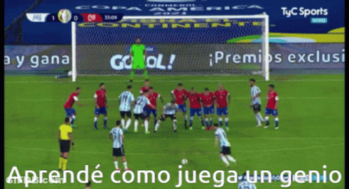 A Soccer Game Is Being Played On A Soccer Field With Advertisements For Tyc Sports In The Background GIF