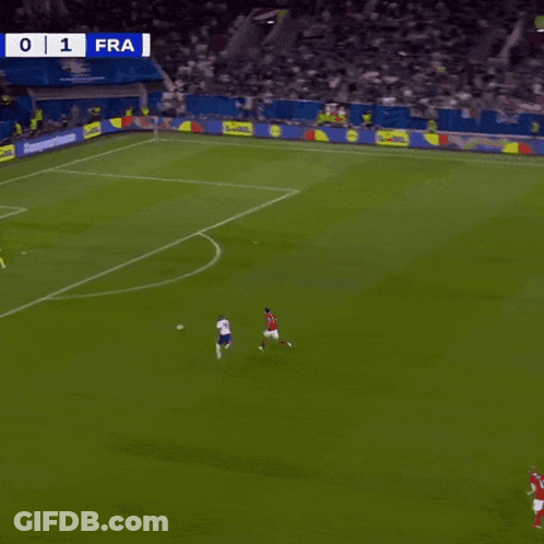 A Soccer Game Is Being Played With A Score Of 1 To 0 GIF