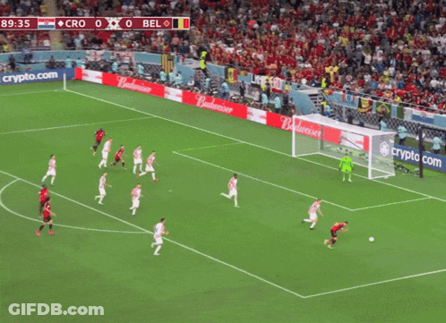 A Soccer Game Is Being Played With The Scoreboard Showing Cro 0 Bel 0 GIF