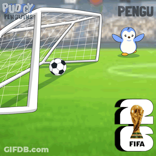 A Soccer Game With A Penguin And A Trophy With The Number 3 On It GIF