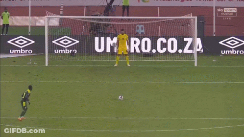 A Soccer Goalie Dives Into The Net During A Game With Sky Sports In The Background GIF