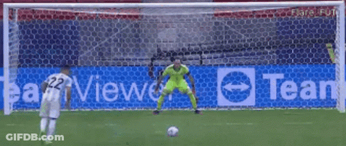 A Soccer Goalie In Front Of A Banner That Says Team View GIF
