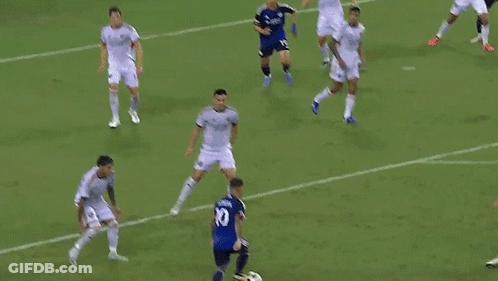 A Soccer Goalie Is Diving To Catch A Ball In Front Of An Adidas Sign GIF
