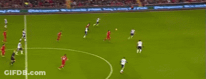 A Soccer Goalie Is Jumping In The Air To Catch A Soccer Ball In A Stadium . GIF