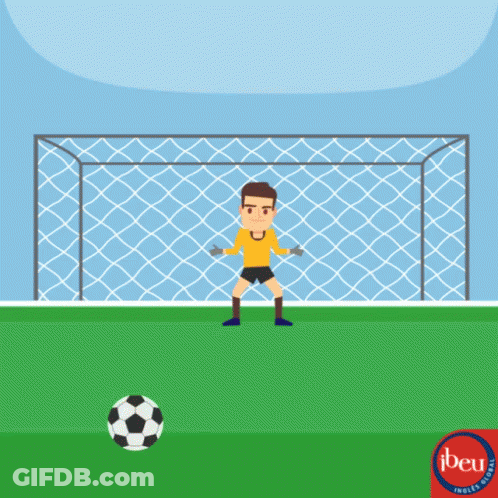 A Soccer Goalie Stands In Front Of A Goal With A Soccer Ball In Front Of Him GIF