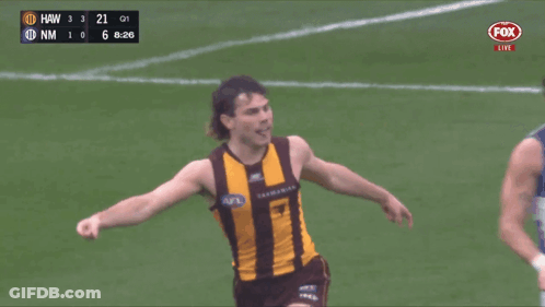 A Soccer Player Celebrates A Goal Against Hawthorn GIF