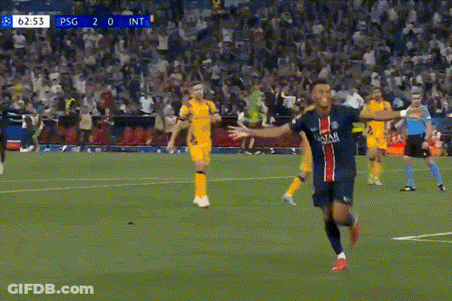 A Soccer Player Celebrates A Goal During A Game Between Psg And Inter GIF