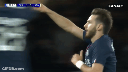 A Soccer Player Celebrates A Goal During A Game Sponsored By Canal + GIF