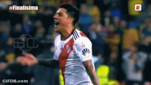 A Soccer Player Celebrates A Goal In Front Of A Crowd While Wearing A Huawei Shirt GIF