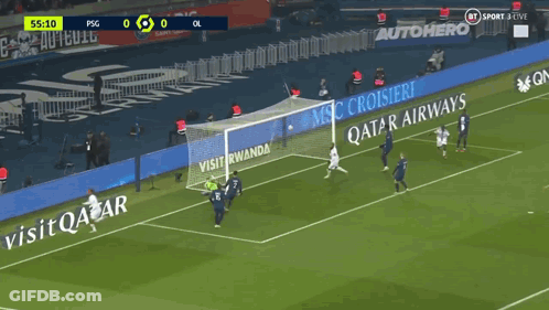 A Soccer Player Celebrates A Goal In Front Of A Msc Cruises Ad GIF