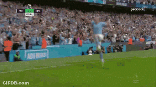 A Soccer Player Celebrates A Goal On The Field GIF