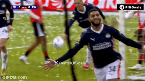 A Soccer Player Celebrates After Scoring A Goal During A Game Sponsored By Center Of Goals GIF