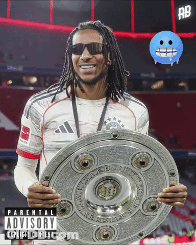 A Soccer Player Holding A Trophy With A Parental Advisory Label GIF