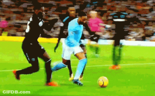 A Soccer Player In A Blue Jersey With The Number 8 On The Back GIF