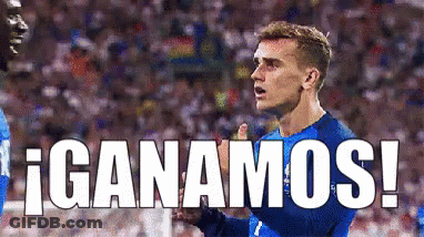 A Soccer Player In A Blue Jersey With The Word Ganamos Written Below Him GIF