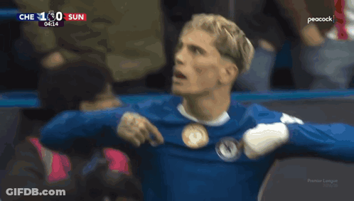 A Soccer Player In A Blue Shirt With The Word Chelsea On The Front GIF