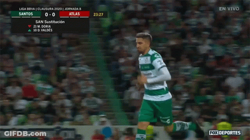 A Soccer Player In A Green Uniform Is Running In Front Of A Crowd GIF