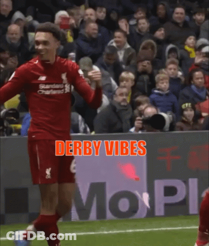 A Soccer Player In A Red Jersey With The Word Derby Vibes On The Bottom GIF